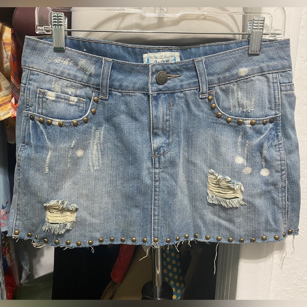 90’s Style Distressed Embellished Mini Skirt